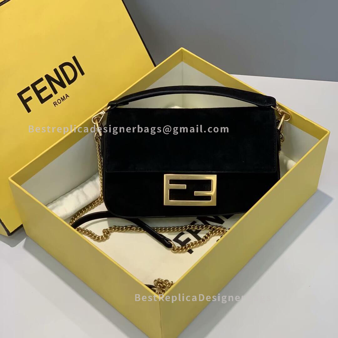 Fendi Baguette Mini Black Velvet Bag GHW 308S